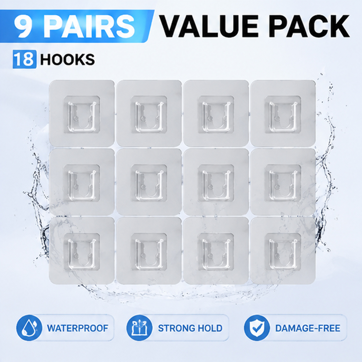 Temu – TEMU 9 Pairs Heavy Duty Transparent Adhesive Wall Hooks Suitable For Power Strips, Routers & – No-drill Damage-free Waterproof Hangers With