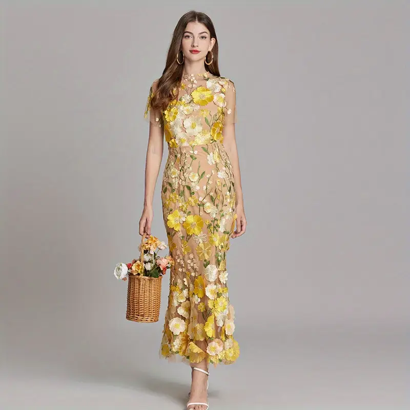 elegant heavy duty floral lace embroidered fitted mermaid long dress for women suitable for weddings and bridesmaid attire Product details 4