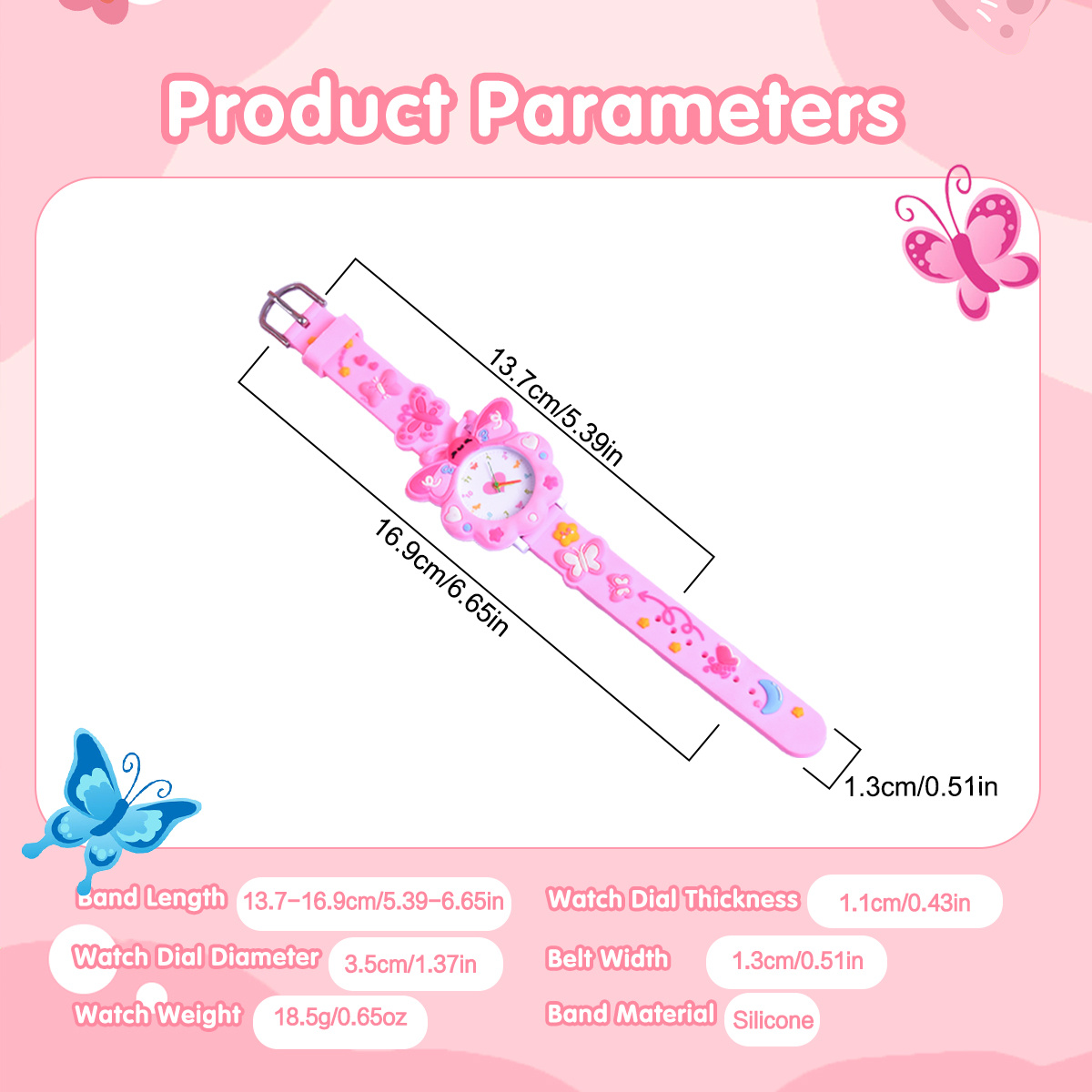 3D Soft Silicone Strap Cartoon Butterfly Watch for Kids