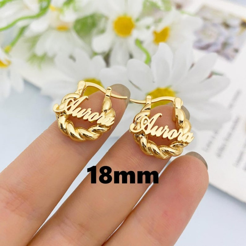 TEMU Custom Name Hoop Earrings - Personalized Golden-tone Mini Hoops With Elegant Script Lettering, Durable Everyday Jewelry Gift For Women, Her,