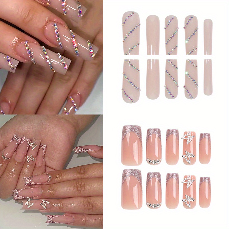 

48pcs (2 ) Rectangular Fake 3d Nail Glue For Women Fake For Weddings