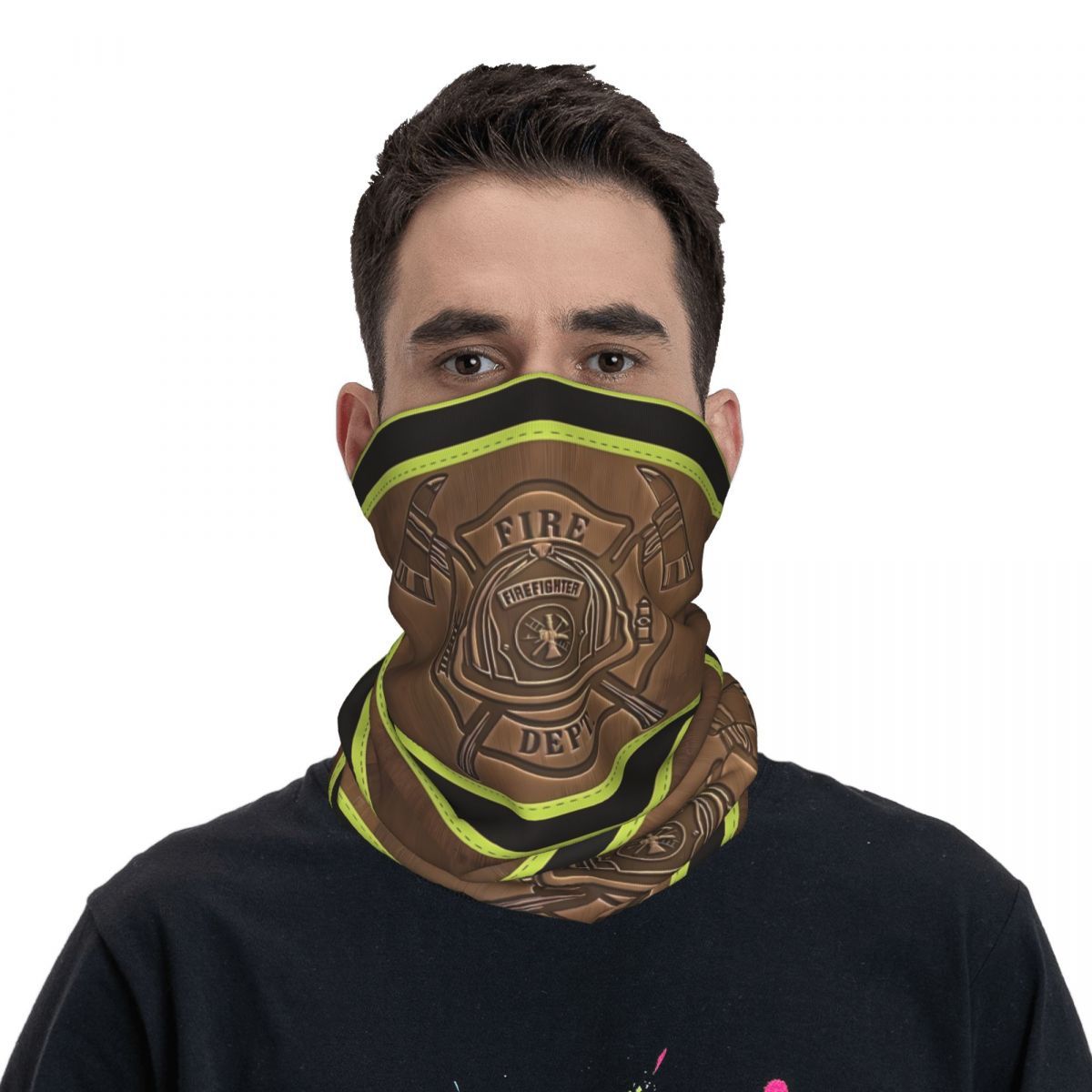 

1pc Firefighter-themed Polyester Knit Neck Gaiter - Lightweight, Breathable Face Mask Scarf With Fire & Axe Design For Cycling, Running - , Firefighter Gifts