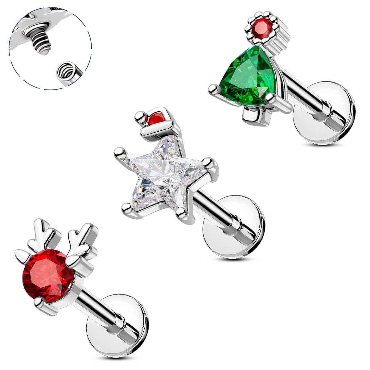 

3pcs 16g Christmas Set, 316l Steel 5a Zirconia, //, For & , All