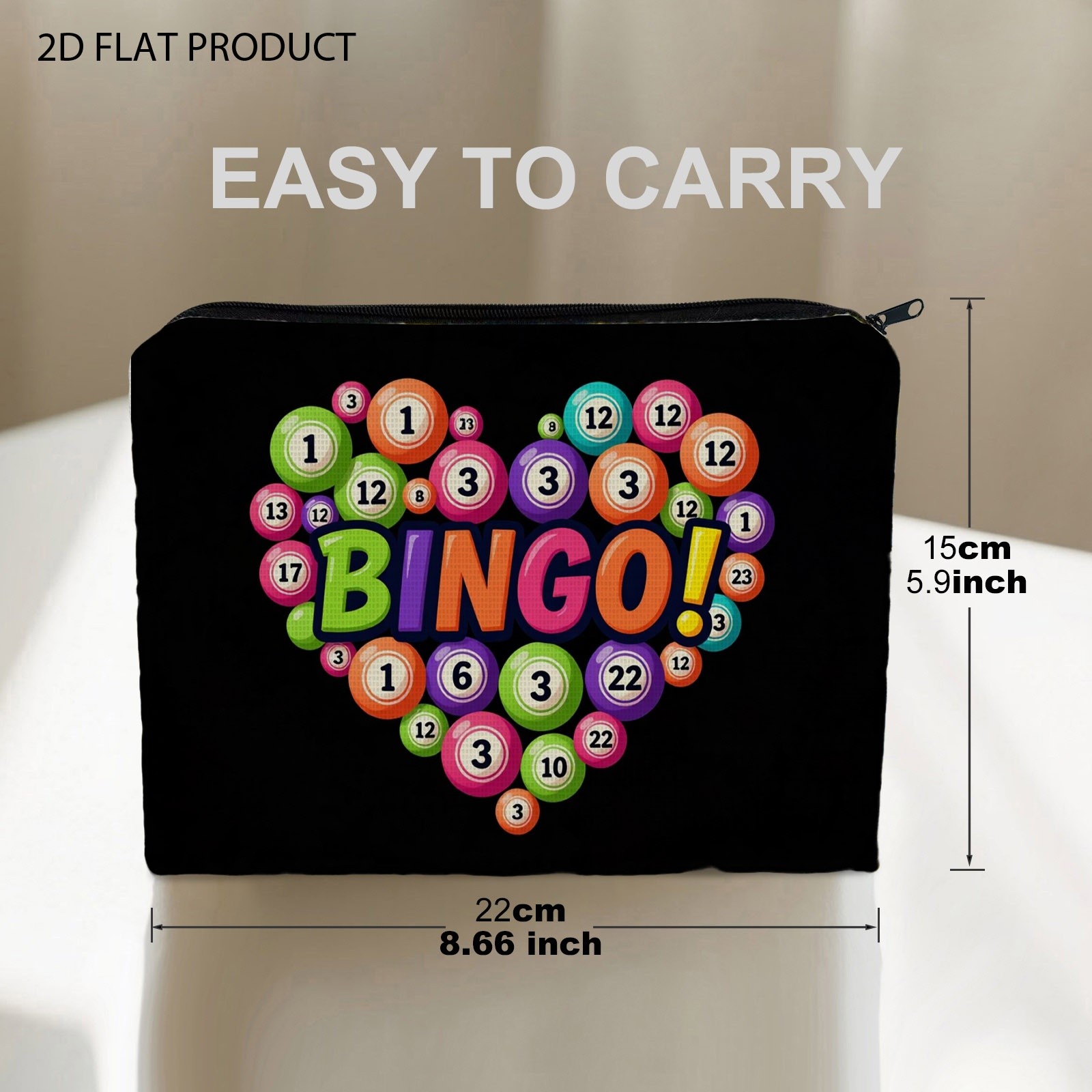 TEMU Bingo Heart Print Makeup Bag, Durable Polyester Toiletry Pouch In Size 5.9in*8.66in With Double-sided Design, Lightweight Cosmetic Organizer For