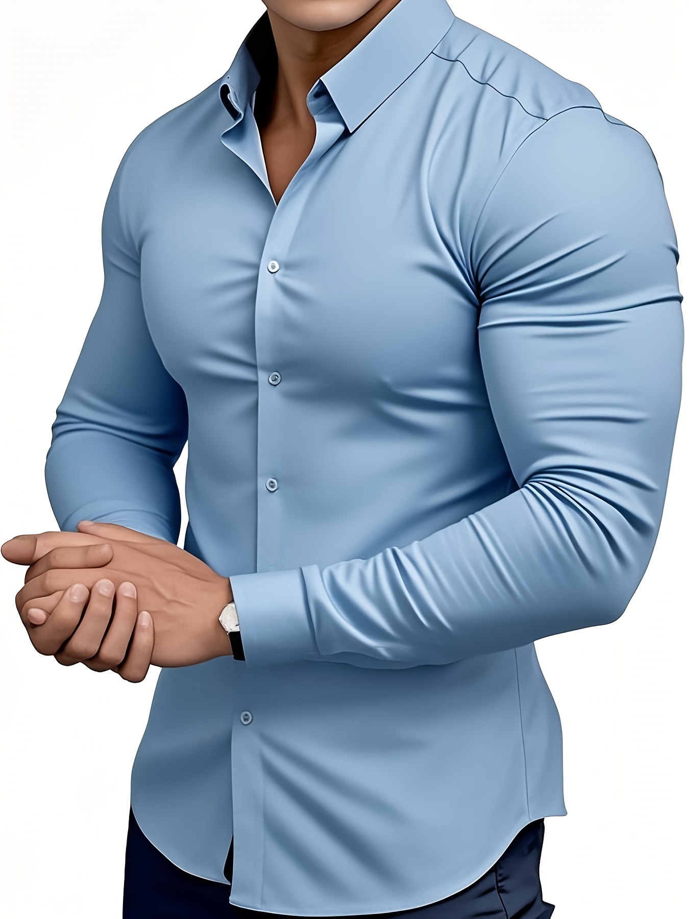 [1+1+1]Camisa de Manga Larga para Hombre de Color Sólido, Estilo Casual Clásico y Ajustado que Resalta la Figura Perfecta