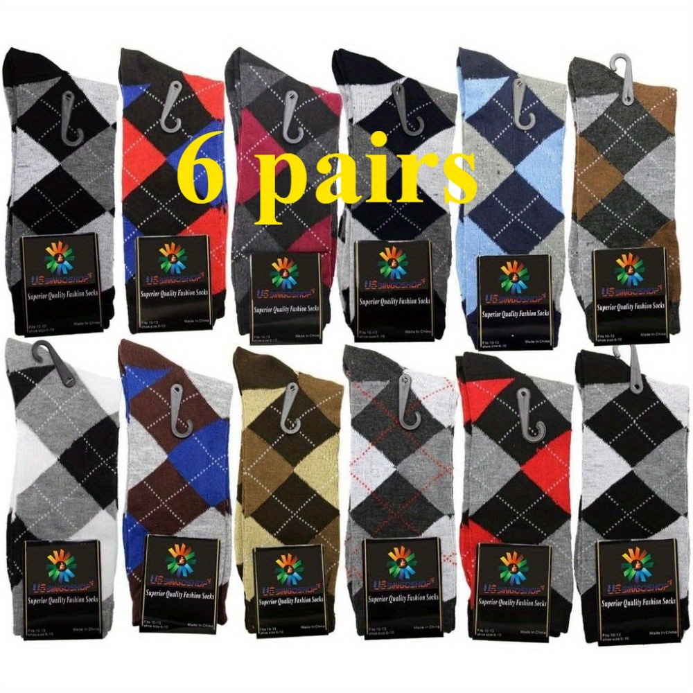 TEMU 3 Pairs Or 6 Pairs Of Men's Socks Featuring Diamond Stripes And Solid Colors, In Assorted Styles And Colors