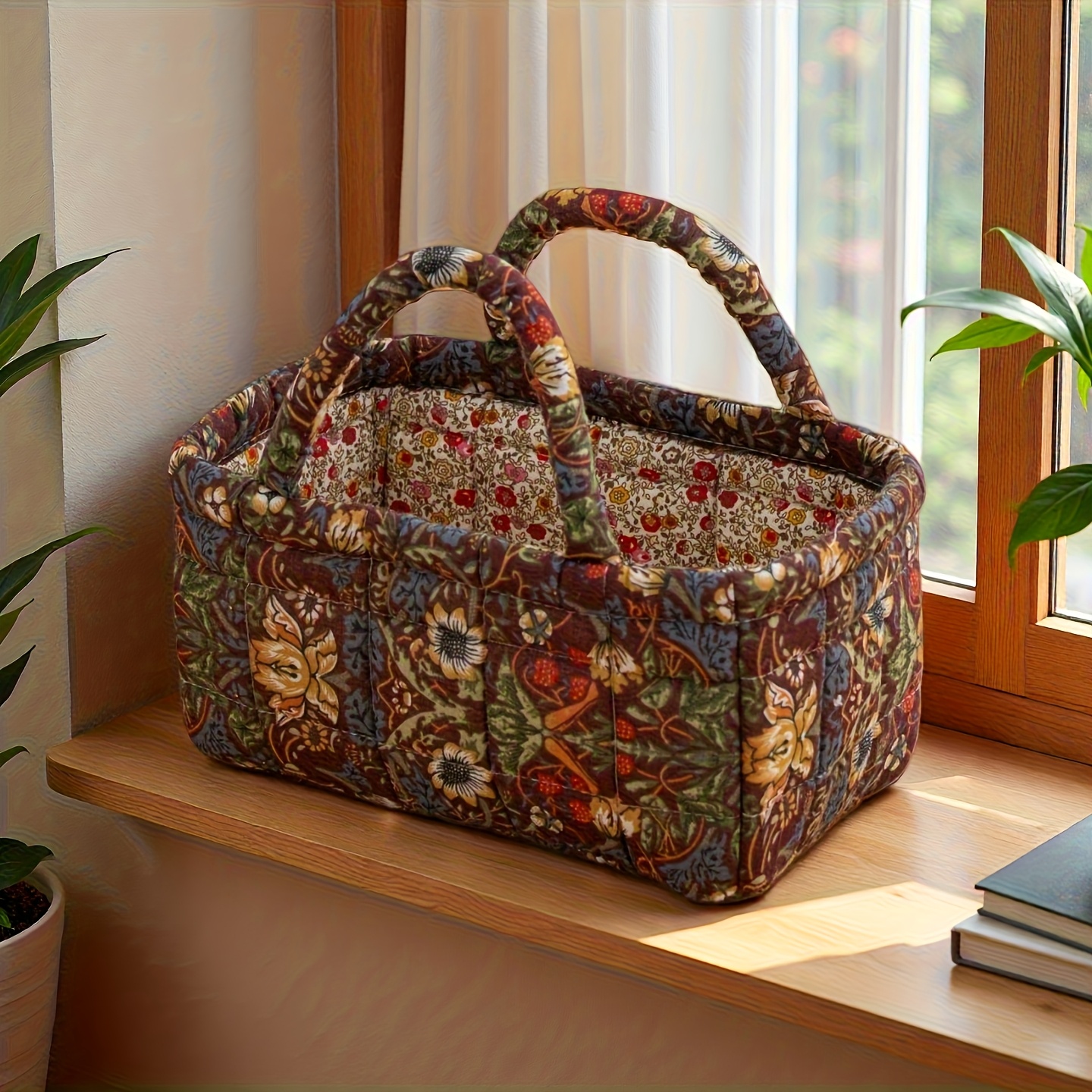 E-shop Faltbarer Tragbarer Vintage Blumen-Aufbewahrungskorb mit Robustem Tragegriff - Zusammenklappbarer Rechteckiger Korb, Ideal für Picknick,