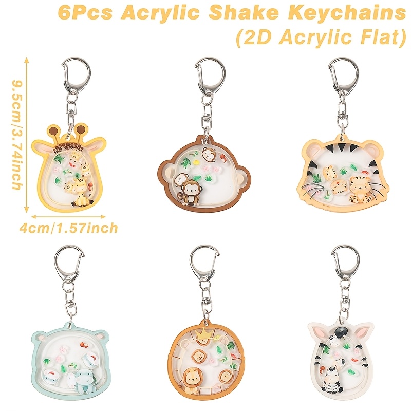 TEMU 2d Flat - 2d Plane - 2d Plane - 2d Plane, 2d Plane - Gift Set For Her/him, 6 Acrylic Keychains, Themed With Jungle Animals, Perfect For Party