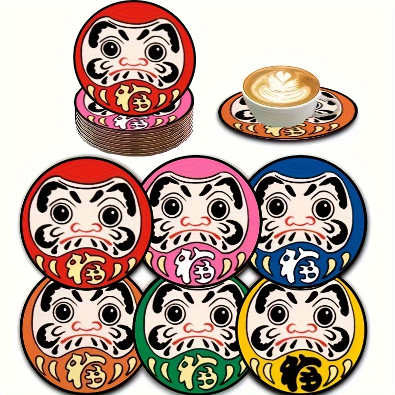 TEMU 2d Flat, 6pcs Good Luck 2d Round Wooden Coasters