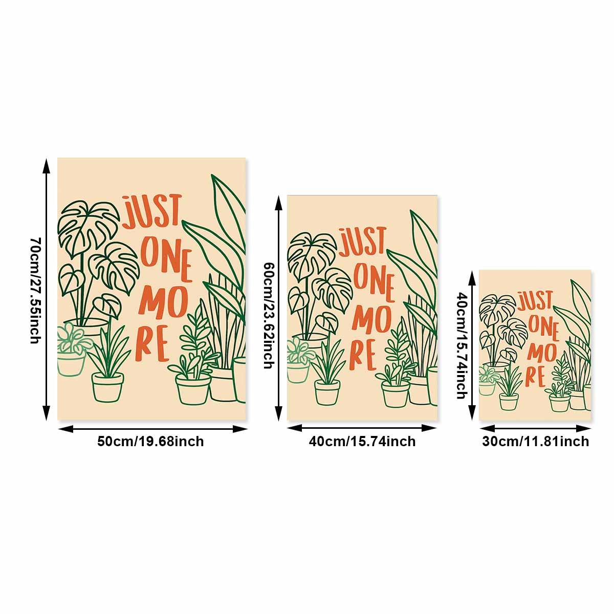 TEMU 1pc Frameless Canvas Poster - More Plant Motivational Botanical Wall Art With Green Line Drawing & Potted Plants, Minimalist Modern For Plant