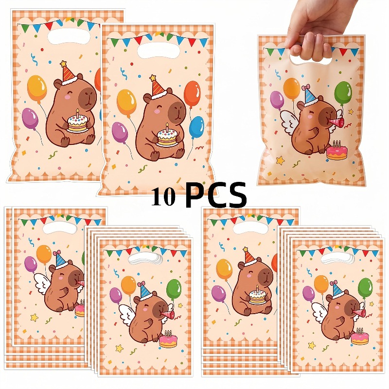 TEMU Cadeau Capybara pour Elle/Lui, 10 sacs cadeaux sur le thème du capybara avec poignées - Adorables sacs de fête pour fête de d'eau, matériau PE