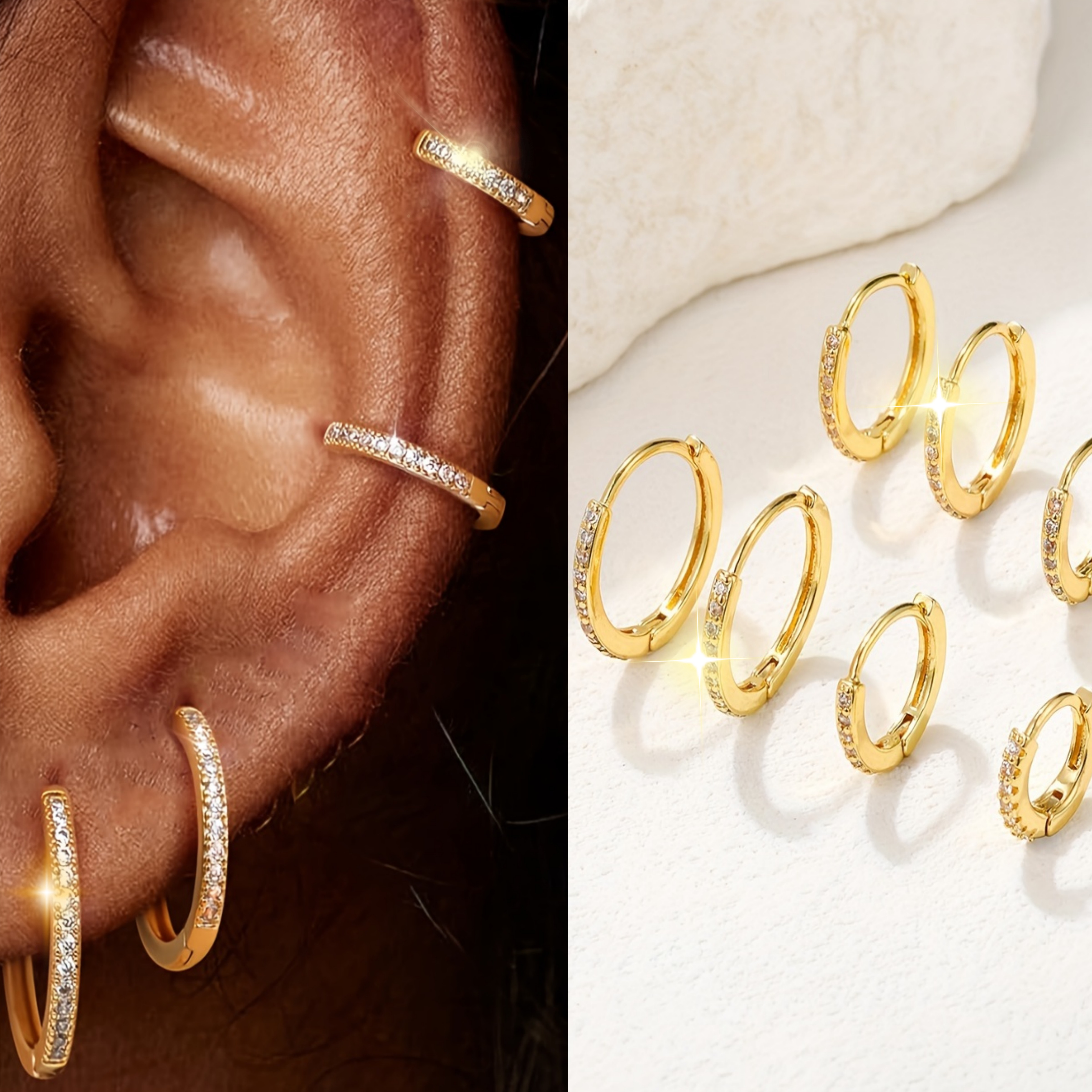 TEMU 8pcs Women's Earring Set, Vintage Fashion Minimalist Style, Sparkling Earrings, High-quality, And -free, Basic Hoop Earrings For, Daily And