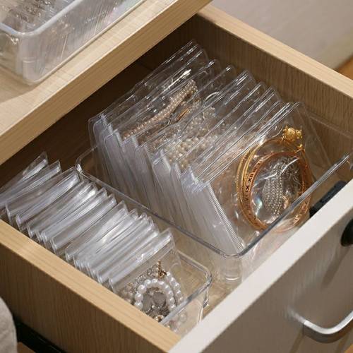 60pcs transparent jewelry zipper bags self sealing waterproof plastic pouches suitable for rings earrings necklaces portable travel storage box scratch resistant protection design semi transparent lining