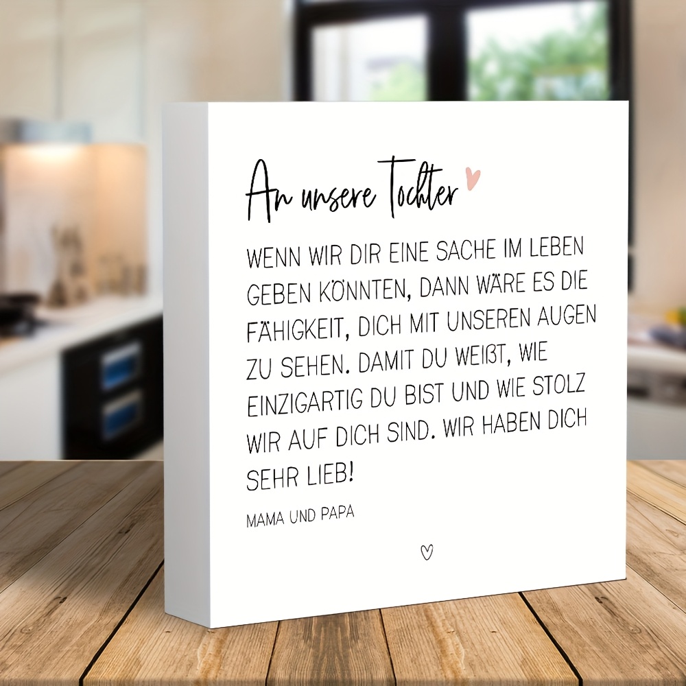 1 Modern Pvc German-style Daughter Inspirational Plaque- Unique Birthday, Graduation, Moving-in Thank-you Gift Parents' Desktop Decor, Wall Art Elegant Calligraphy Design High-quality Printing