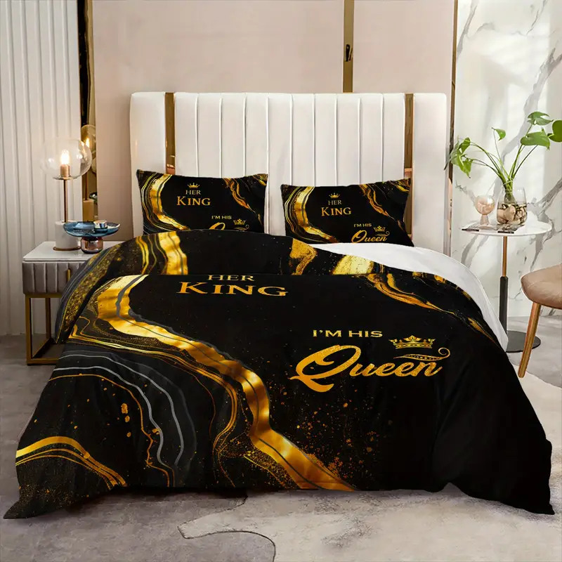 3pcs king queen couple 3 printed duvet cover set romantic luxury bedding set for black for bedroom or decor polyester comforter cover gift 1 quilt cover 2 pillowcases Product details 5