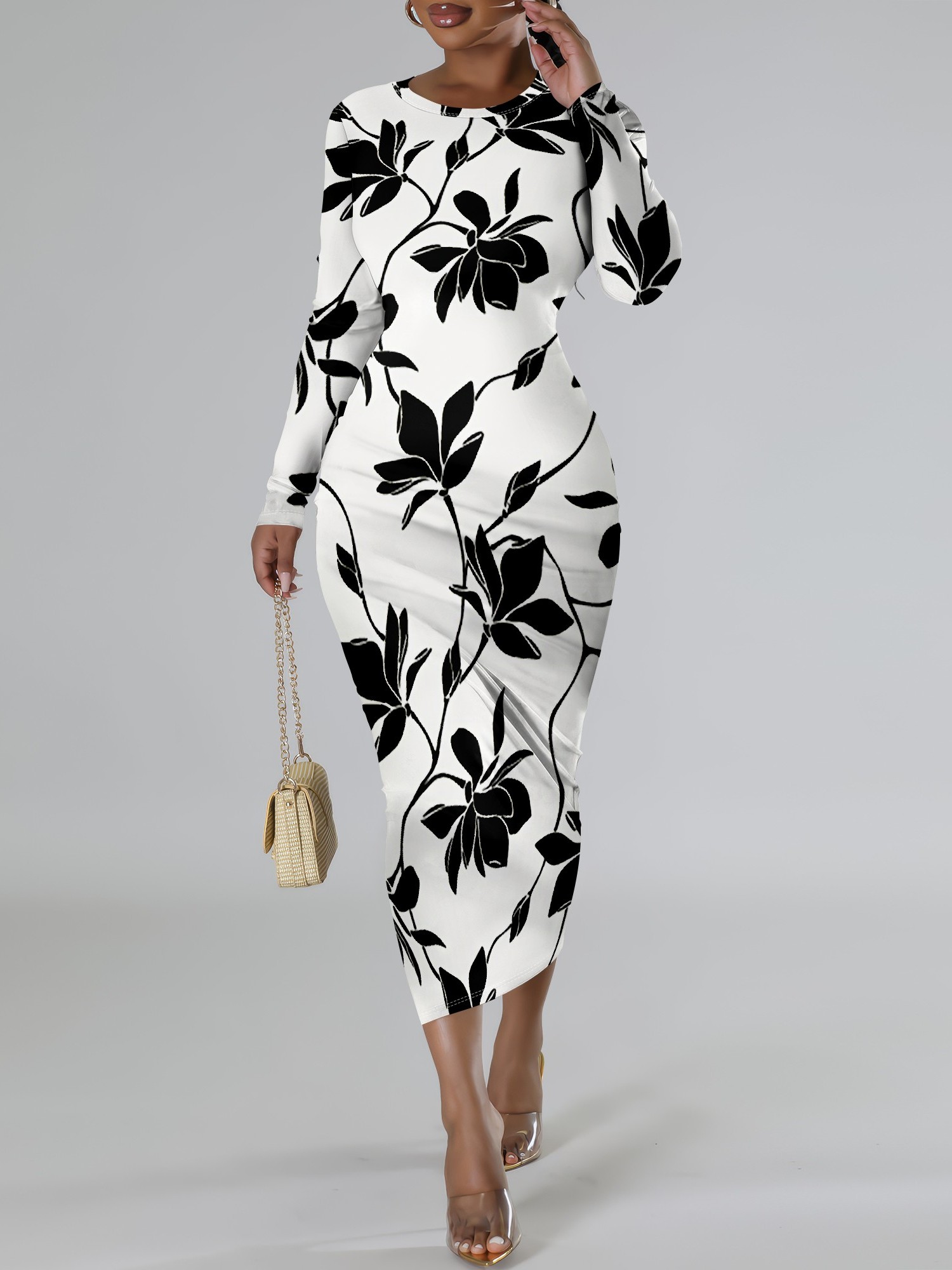 striped dress long Terry Toweling Jacquard Maxi Dress With Long Sleeves In Black And Cream Stripe L main image 0