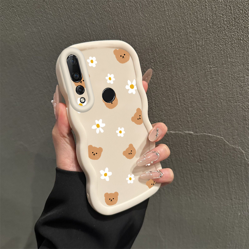 TEMU Phone Case - Durable P30 Lite Phone Cases Comfortable Feel White Flowers Pattern Case Suitable For Huawei P30 Lite Featuring Waves In