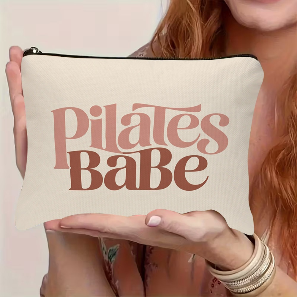 TEMU 1 pz. Trousse per Trucco con Stampa "PILATES BABE" - Pochette da Viaggio con Cerniera, per Donne, Appassionate di Fitness e - Facile da Pulire,
