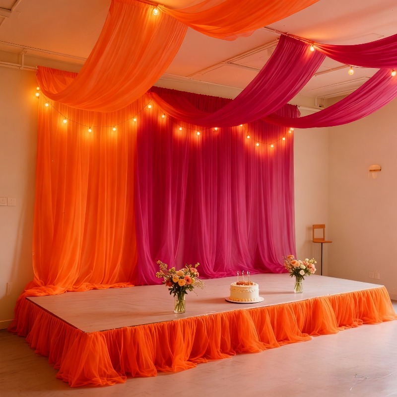 E-shop 2er-Pack transparenter Stoffvorhang für Hochzeitstent-Hintergrund, geeignet für Brautpartys, Hochzeiten, Außen/Innen – Elegante orangefarbene &