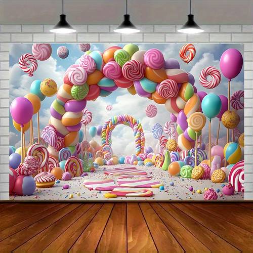 2d plat, achtergrondbord voor feestjes - 1 & ballonnen - snoep-thema confetti muurdecoratie geschikt voor thuis, feesten, babyshowers - bord met & ballonnen, 2d plat