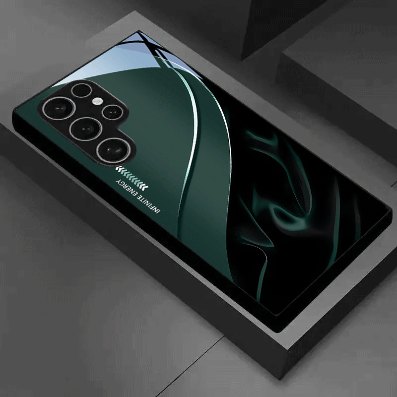 TEMU Phone Case: Dark Green Elegant Pattern Tempered Glass Phone Case For S26 Ultra, S26 Plus, S26, S25 Fe, S25 Ultra, S25 Plus, S25 , S24, S23 -