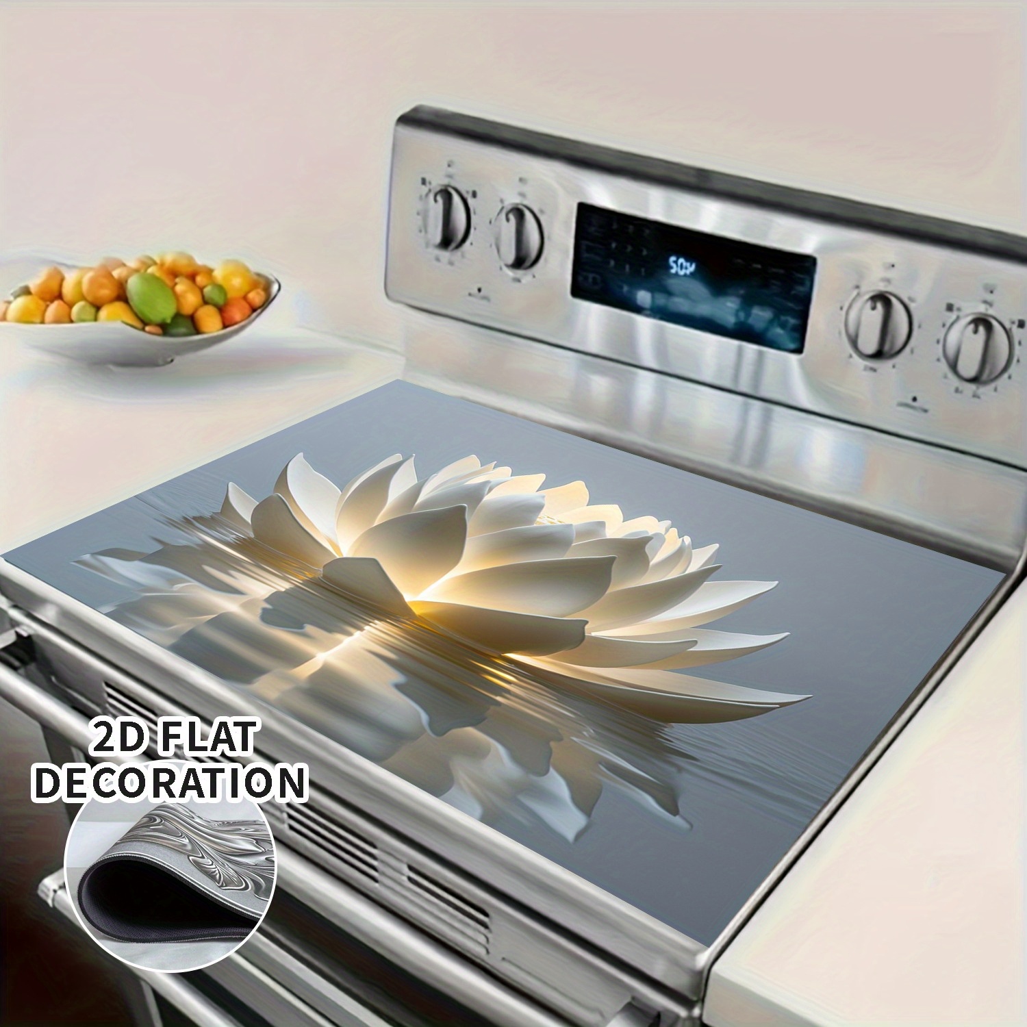 TEMU Cache de cuisinière intégré plat 2D - couvercle décoratif et protecteur, utilisable cache pour cuisinière ou machine à laver, offre un espace