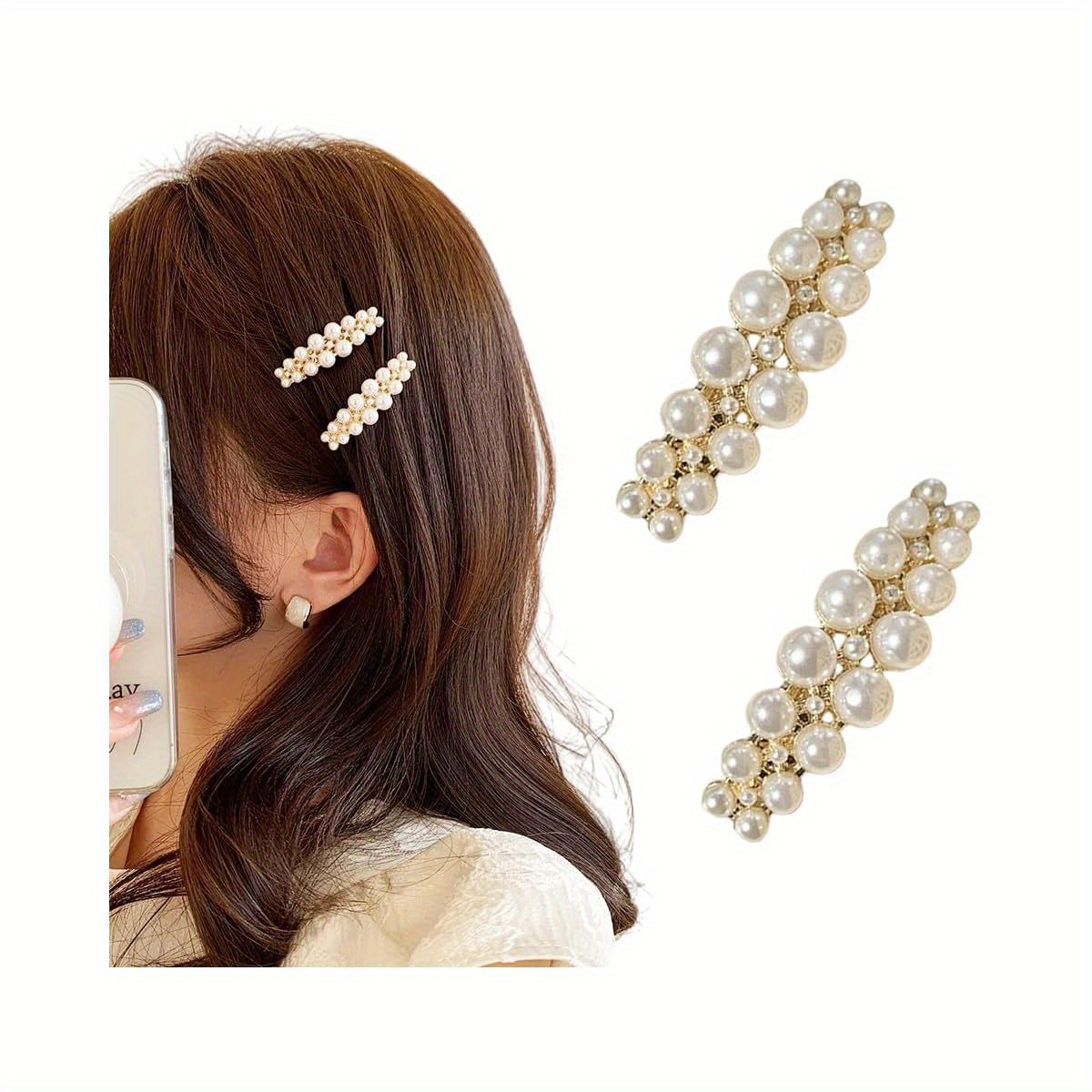 2pcs elegant hair clips - vintage french barrettes with secure spring mechanism, non-damaging hairpins for women, wedding, party, everyday - long (1.6in) & narrow (0.6in) -   braids, buns, ponytails - ideal gift for women & s - wedding party hair accessories - golden-plated   alloy with   design - comfortable & durable hair jewelry for special use Product details 0