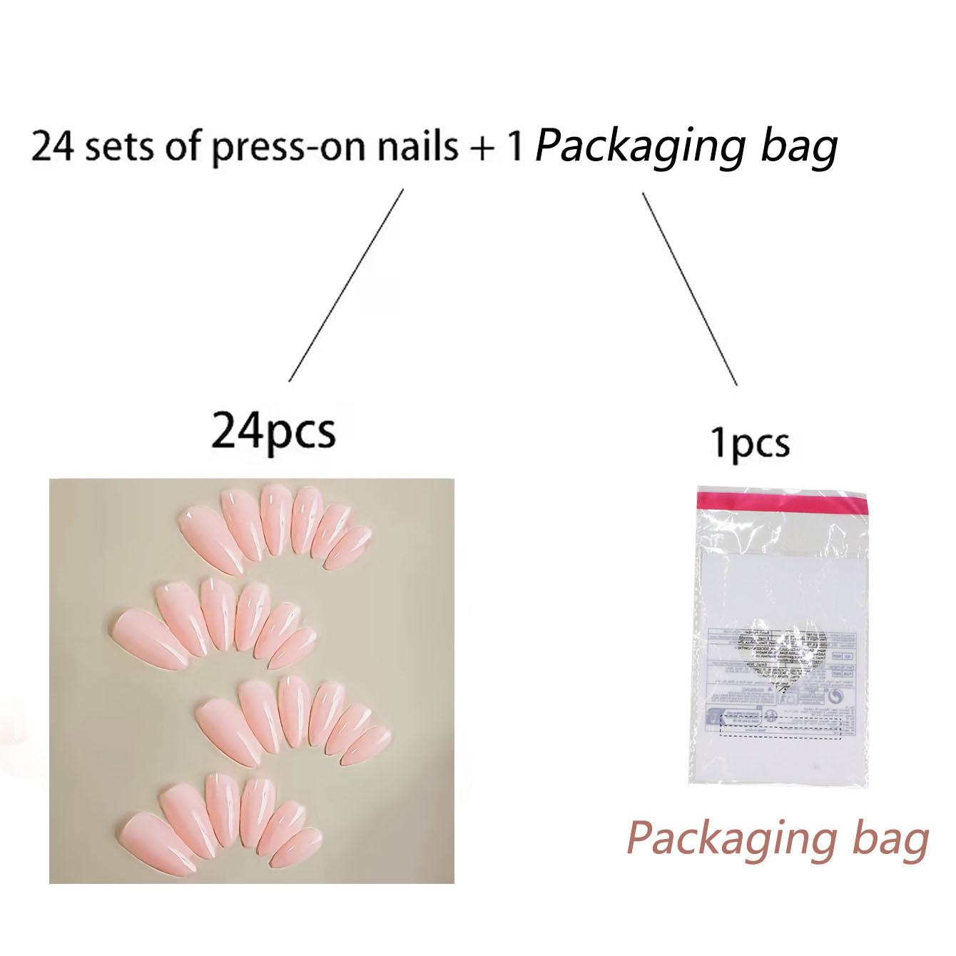 TEMU 25pcs(24 Of Pure Light Pink Almond-shaped Medium Glossy Fake Nails - Reusable And Easy To - Suitable For Fashionable And Elegant Women For Work,