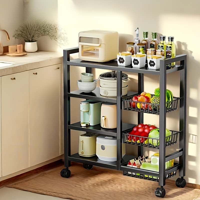 four tier heavy duty metal storage rack with 3 wire baskets and wheels freestanding kitchen organizer space saving design suitable for pantry bathroom wardrobe ideal housewarming gift 0204 130 159 1