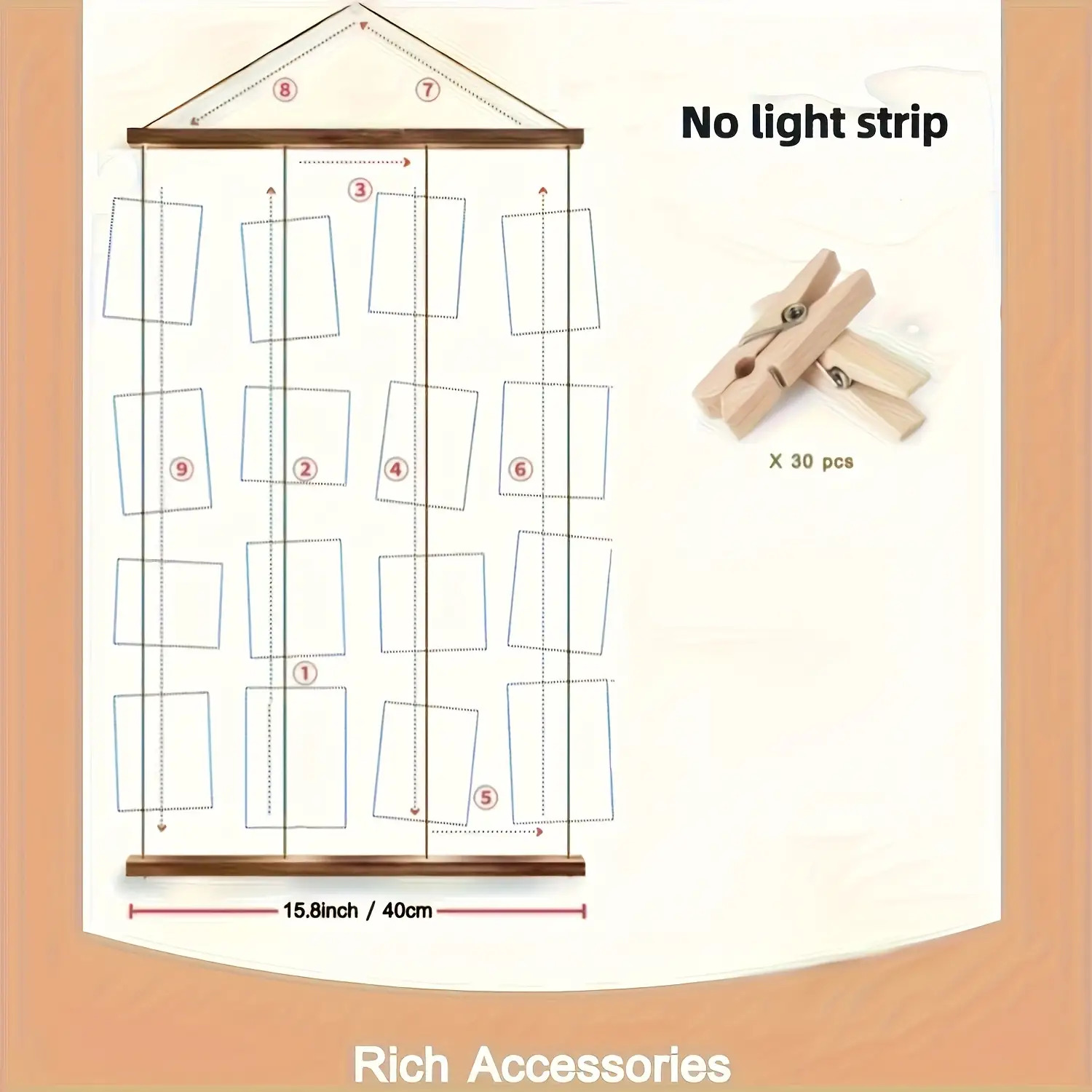 Image of Photo Frame Collage Wall Decor- With 30 Clips And Hanging Line, Suitable For Displaying Polaroid Photos And Hanging Multiple Artworks, Christmas Decor