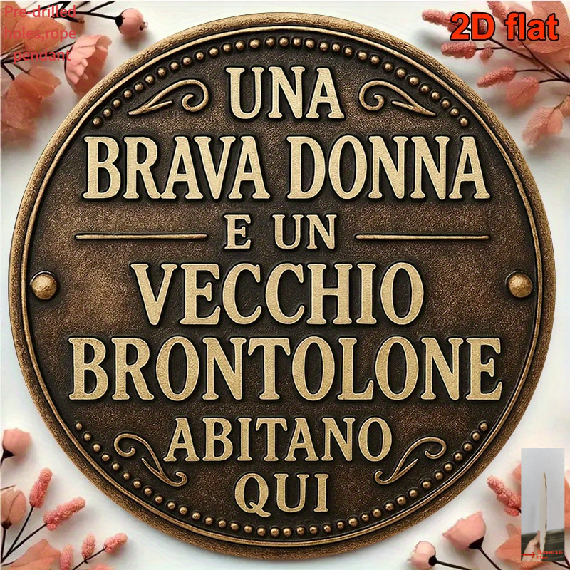 TEMU 2d Flat, 1pc 2d Flat Italian Vintage Round Italian Flag Wooden Plaque With Italian Text, Script Wall Decor, Suitable For Garden, Café, Bar -