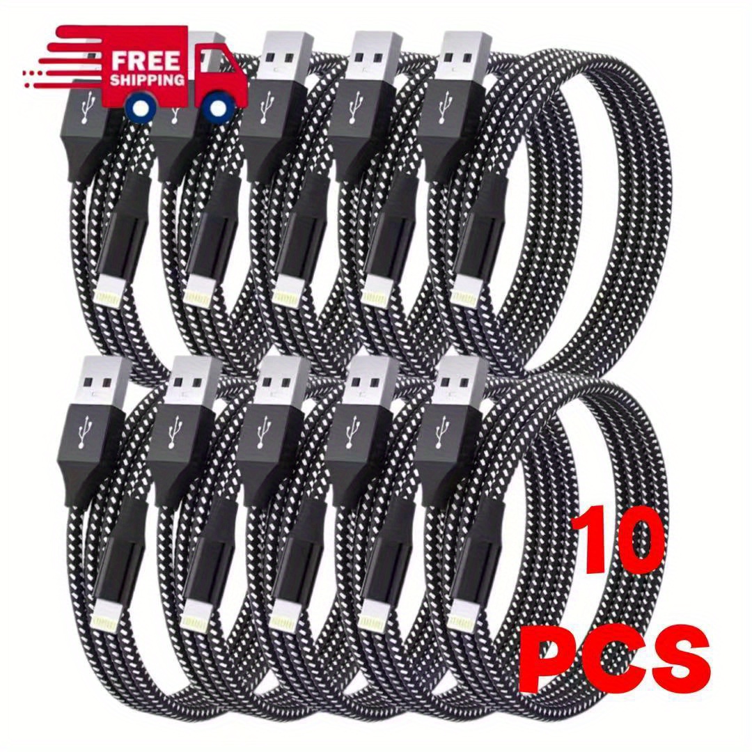 TEMU Mfiglgk 10pcs Charging Cable, Lot Braided Usb Cable 10ft For Iphone 14/ 13/ 12/ 11/ Xs/ Xr/ 8/ 7/ 6/ 5 Fast Charge Cord, Type C Fast Charging