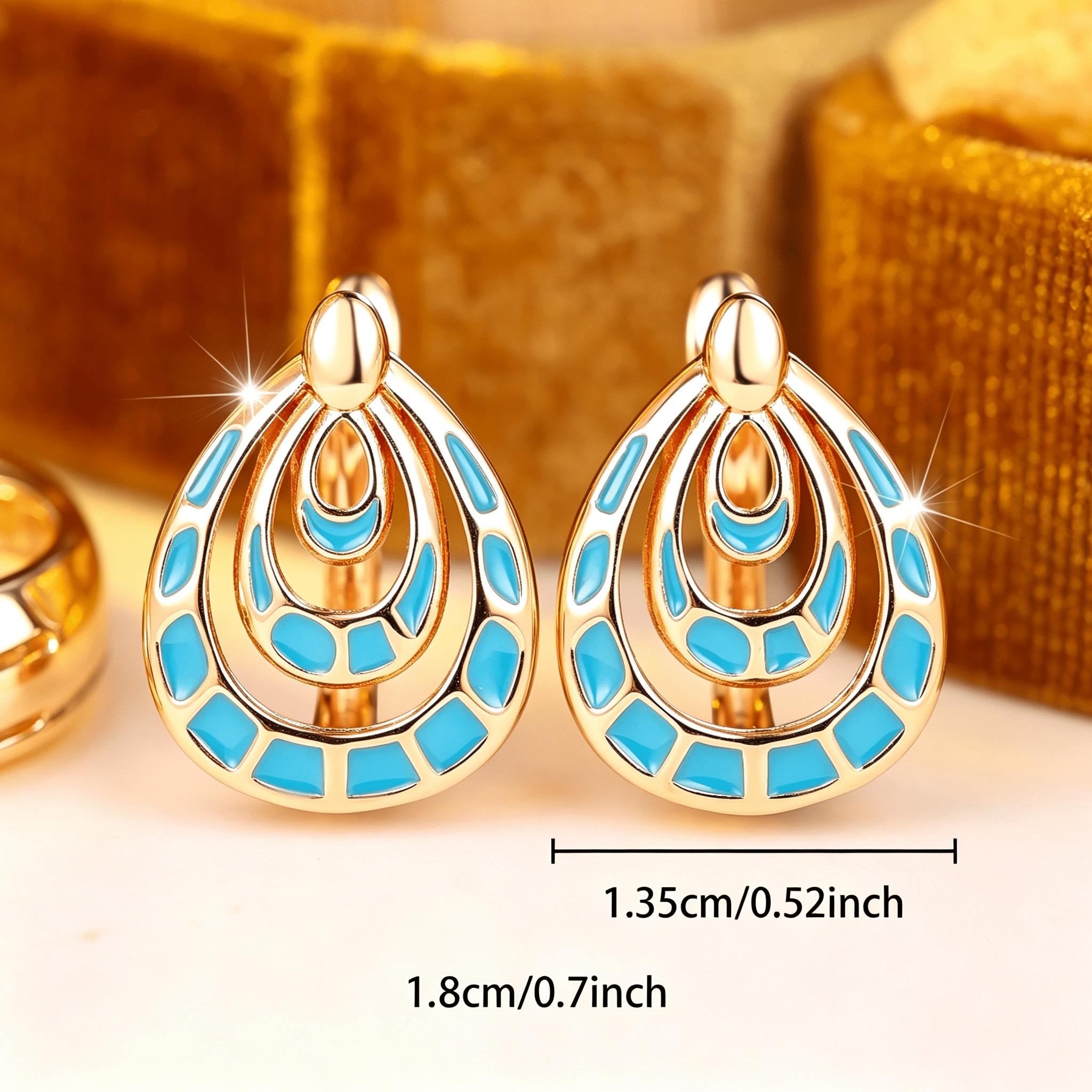 Golden Multi-Layer Water Drop Hollow Synthetic Turquoise Ear Studs