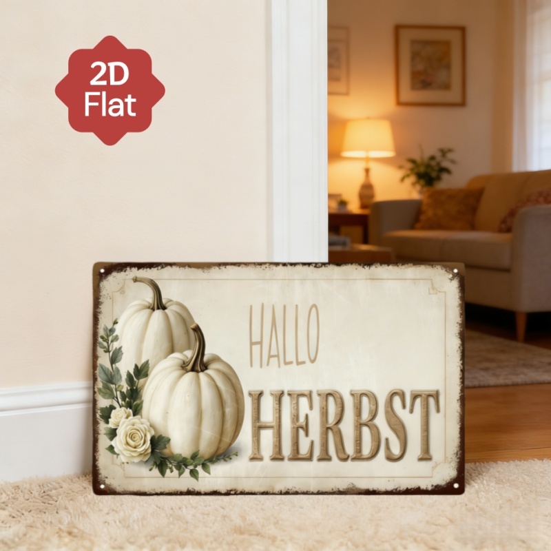 TEMU 2d Flat, 1pc Vintage German-inspired Hallo Herbst Logo - Rustic Autumn Wall Decor With Pumpkin, Rose, And Leaves, Grain - Wooden Plaque Suitable