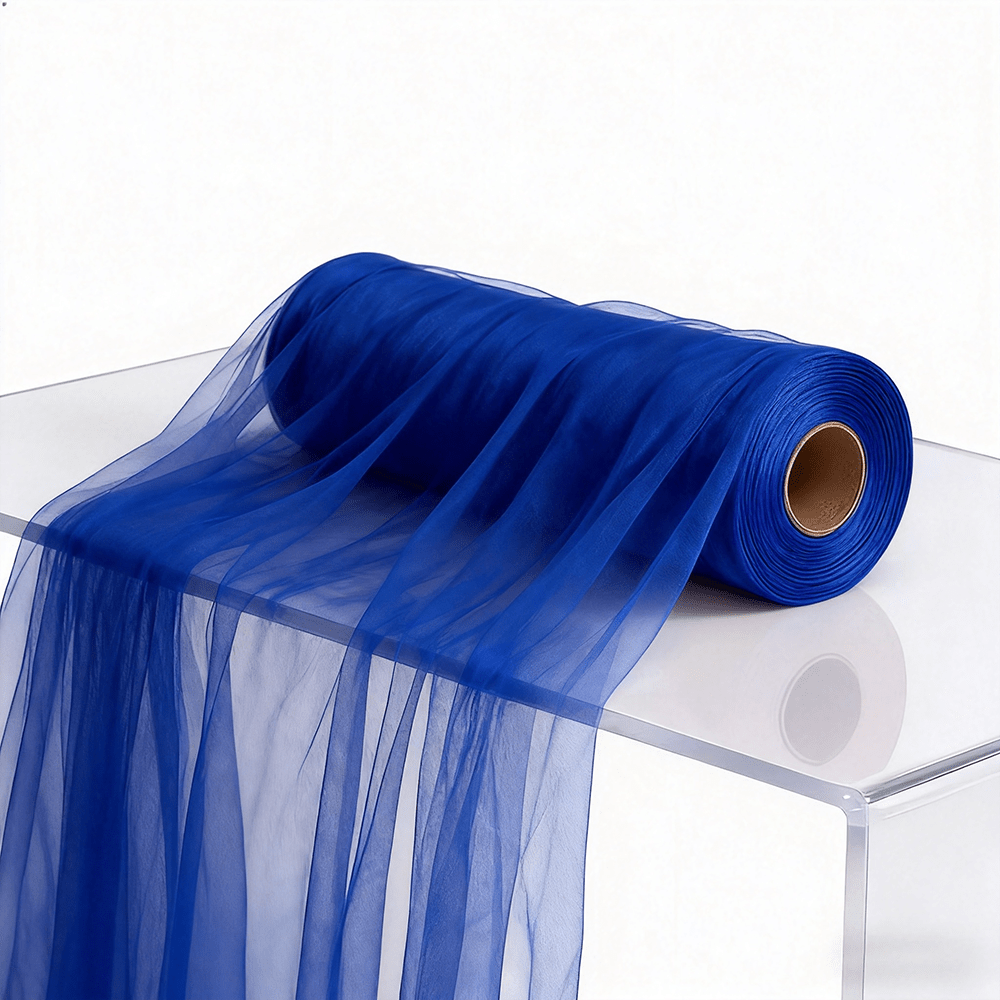 TEMU Whole Roll Royal Blue Tulle Fabric, 11.85' X 50y Elegant Sheer Gauze For Wedding Arches, Chair Sashes, Table Runners, Backdrop Curtains, Bridal