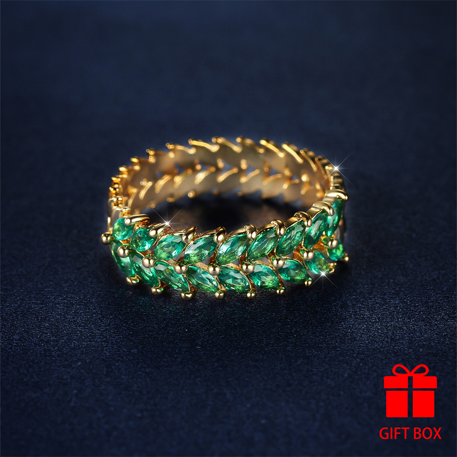 Women's Sparkling Green Synthetic Zirconia Leaf Shaped Ring