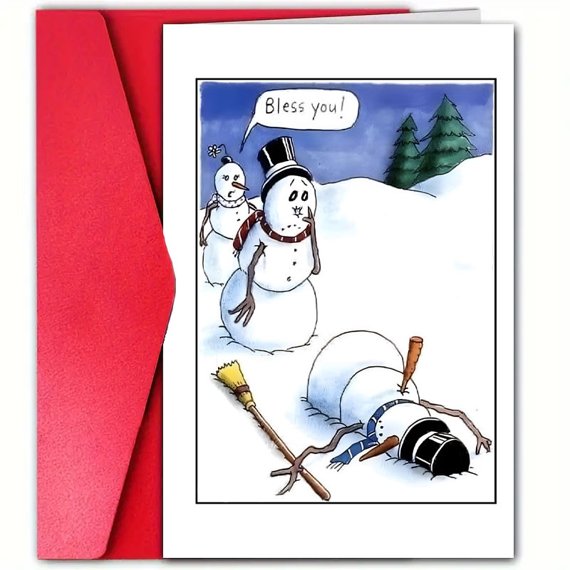 TEMU 1pc Holiday Greeting Card, Christmas Snowman Design, Size 4.72 X 7.09 Inches, With Envelope, Suitable For Any Recipient, Paper Material, Perfect