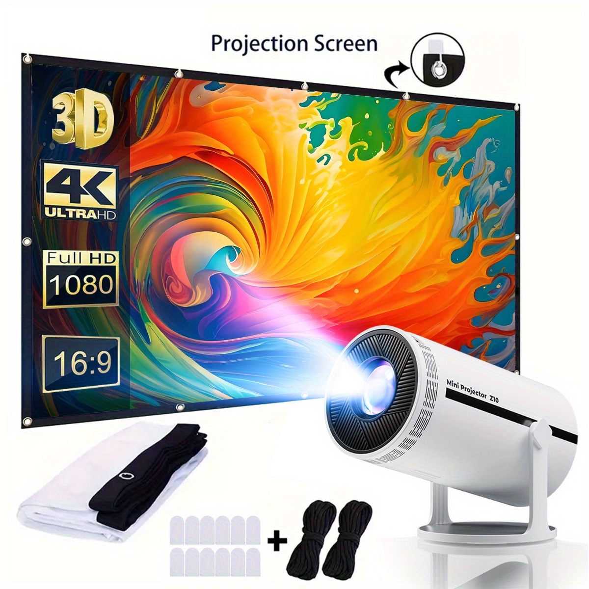 D-150 3.0 Projector Screen 150 Inch Hd 16:9 Hanging Movie Screen Foldable Anti-crease Indoor And Outdoor Projector Home Theater Camping And Entertainment Movie Screen
