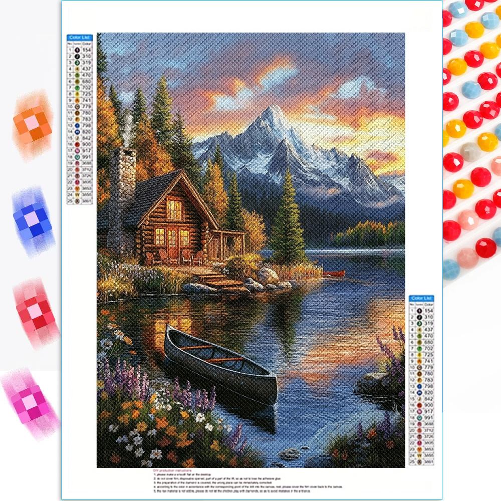 

1pc 5d Round Kit, 11.8x15.8in Canvas, Scenic Cabin Art, Mosaic Craft For Home Decor, Diy Diamond Art For Adults Beginners, Crystal Embroidery Set