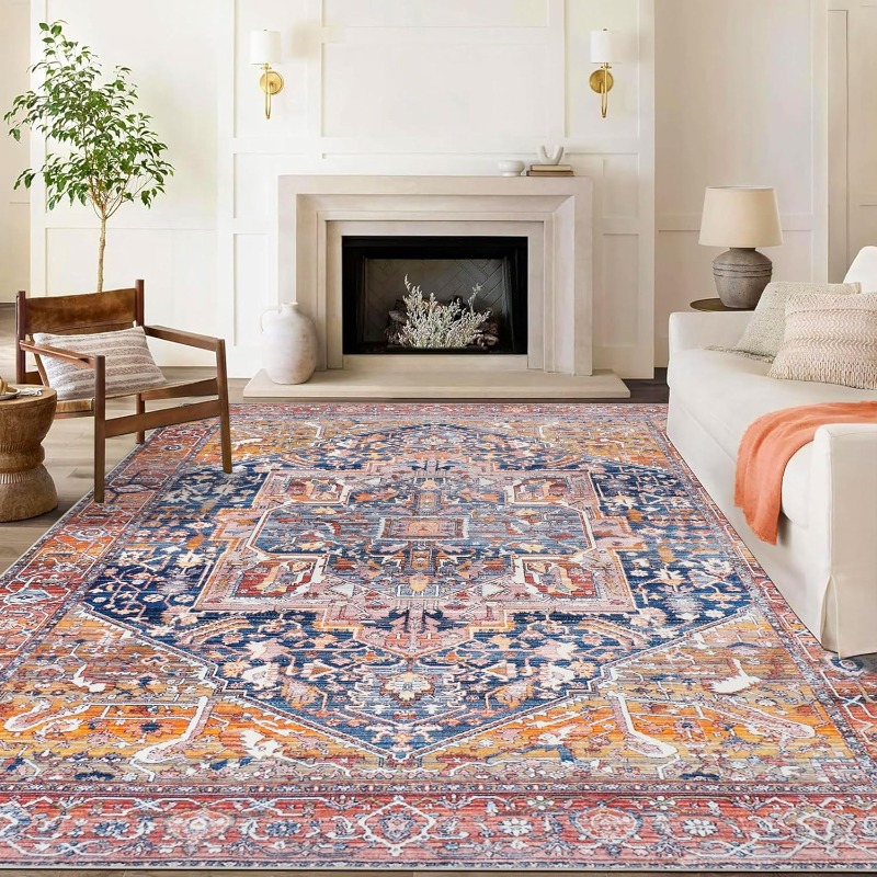 1pc washable rugs for living room 200x290cm non slip soft bedroom rugs thin distressed carpet rug low profile floor mat for office bathroom dining room playroom