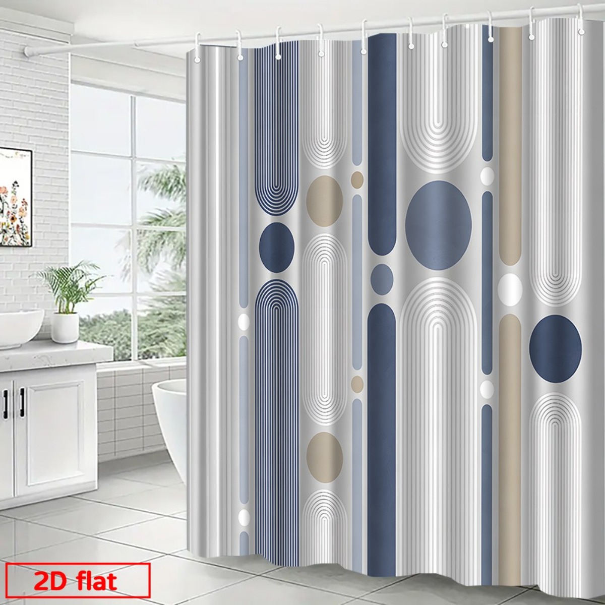 TEMU 2d Flat, 2d Flat Printing Shower Curtain, 1pc Modern Minimalist Geometric Pattern Shower Curtain, Bathroom Partition, Bathroom Additions, Home