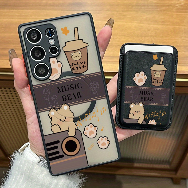 TEMU Phone Case - A Two-piece Set Featuring A Creative Phone Case With A Brown And A Stylish Artificial Leather Magnetic Card Holder. Compatible With
