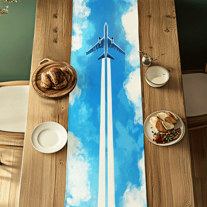 TEMU Chemin de pièce à motif avion, nuage, voyage, départ, Fête des Mères, thème printemps, été, ambiance festive, convient pour salle à manger,