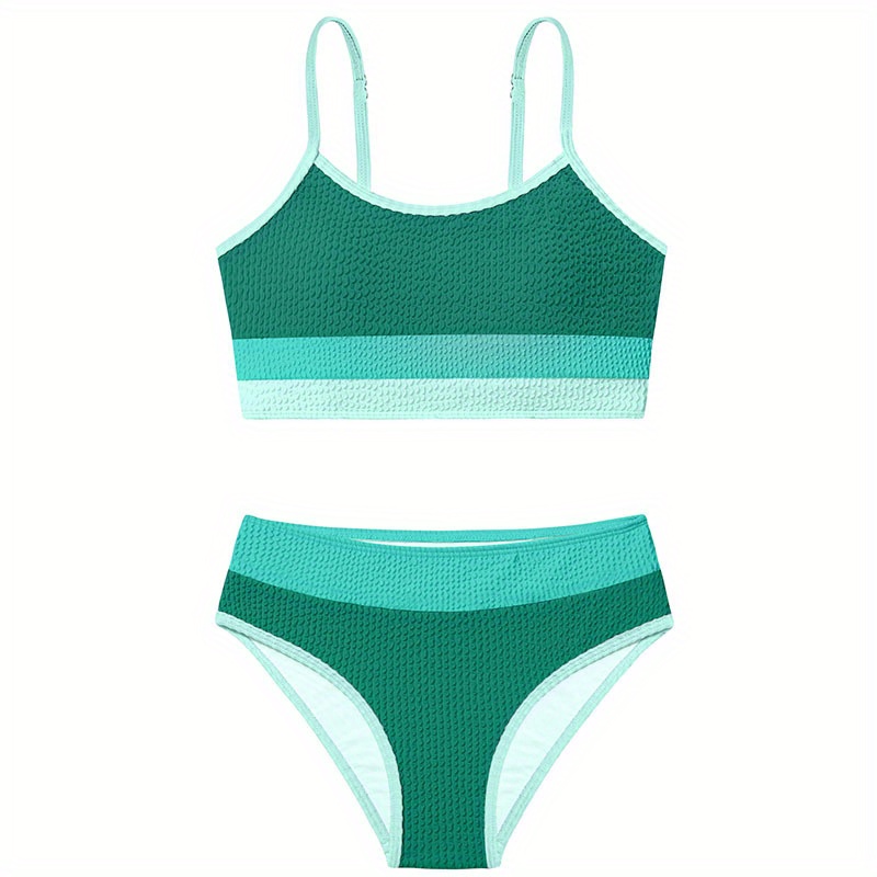 AGAPENG Girls Bathing Suit Casual Color-Block Adjustable Straps Bikini Sets Girls Two Piece Swimsuits Girls' Swimwear 9-16T