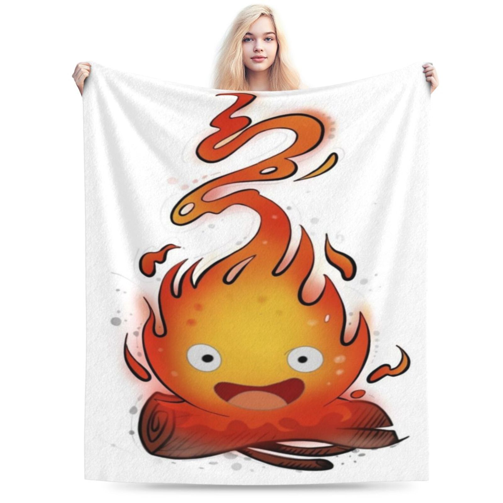 

1pc Anime-themed Calcifer Flannel Fleece Blanket, , Soft And Warm, For Sofa, Bed, Car, Office, Camping - All Gift, 250-300gsm Non-woven Polyester