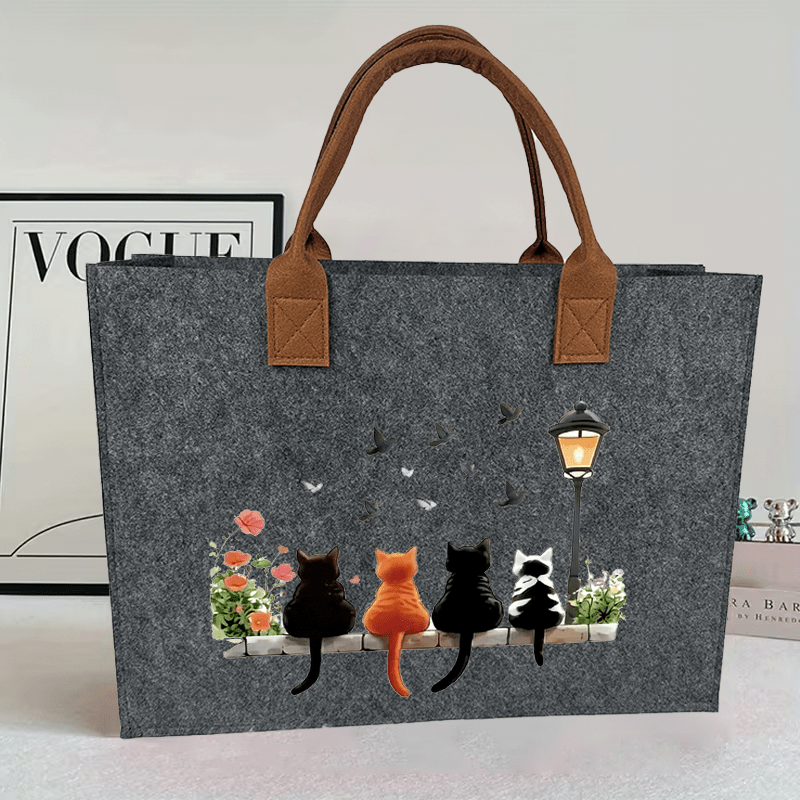 TEMU Large Capacity Women's Felt Tote Bag - 4 Kittens , Practical Commuter Handbag, Bag, Stylish Travel Bag, Lightweight Tote Bag | Perfect Gift For