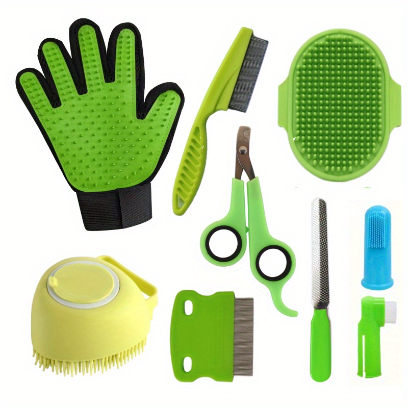 8pcs/set Cat And Dog Grooming Kit - Complete Set With , Nail Clippers, Flea Comb, Shampoo Bath Brush, And More For Effortless Pet Hair Removal And Gentle Care