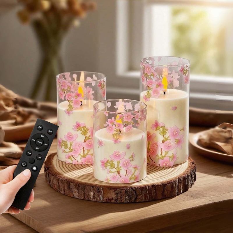 Image of Flameless Peach Led Candle Set (3pcs) With Remote Control - Timer & Dimming Functions - Ideal For Home Decor, Birthday Parties, Dinner Parties, Dates, And Proposals (batteries Not Included)
