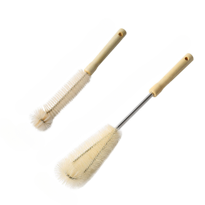 TEMU Wooden Handle Cleaning Brush Set - Reusable, With Hanging Holes, Long-handled Brushes And Long-handled Small Brushes Suitable For Baby Bottles,