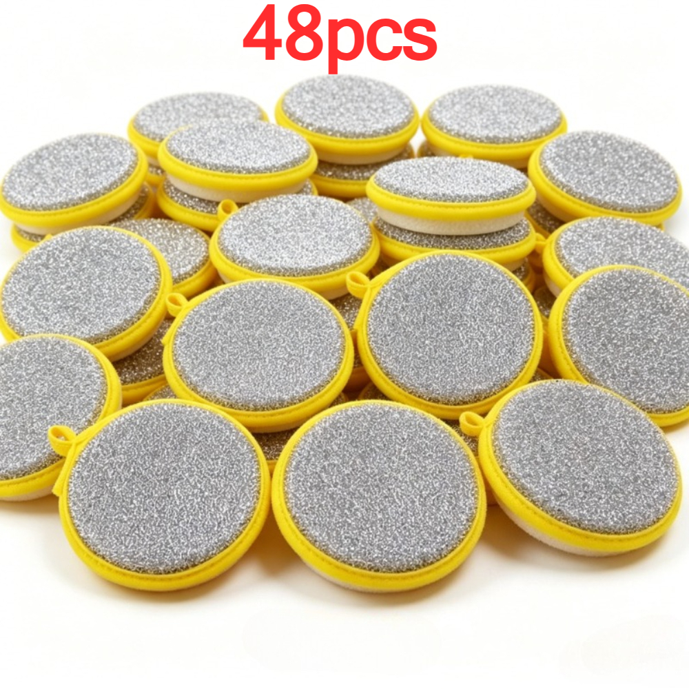 Image of 48pcs Washing Dishes Sponges Double-sided Dishwashing Sponge Scrubber Round Non-scratch Scrub Sponges Pads Kitchen Cleaning Tools For Dishes, Pots, Pans, Sink, Basin